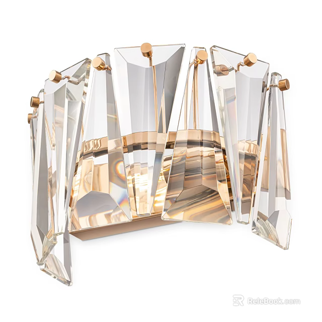 Elegant Modern Crystal Wall Sconce With Transparent Geometric Design And Gold Accents 3d model 