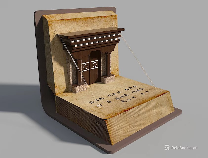 Traditional Single Sofa Design With Wooden Door Roof Structure And Characters 3d model 