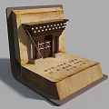 Traditional Single Sofa Design With Wooden Door Roof Structure And Characters