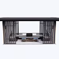 Modern Style Pergola With Lattice Design Sofa Coffee Table And Green Plant