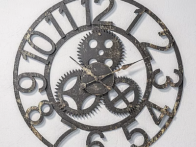 Large Industrial Style Vintage Metal Wall Clock With Decorative Gears And Numerals 3d model