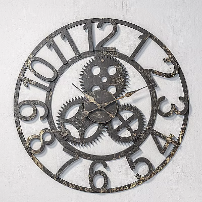 Large Industrial Style Vintage Metal Wall Clock With Decorative Gears And Numerals 3d model