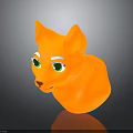 Orange Cartoon Dog Head With Green Eyes White Eyebrows Smooth Surface And Reflection