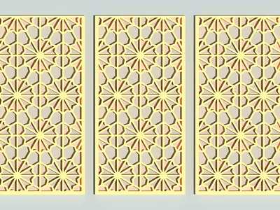 Three Laser Cut Decorative Carved Panels With Intricate Geometric Patterns 3d model