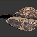 Decorative Handcrafted Knife With Patterned Red And Dark Blade And Ornate Carved Handle Design