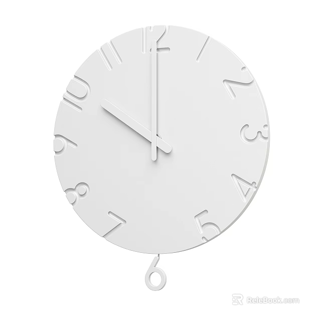 Minimalist White Clock Design With Numeric Dial And Hanging Pendulum 3d model 