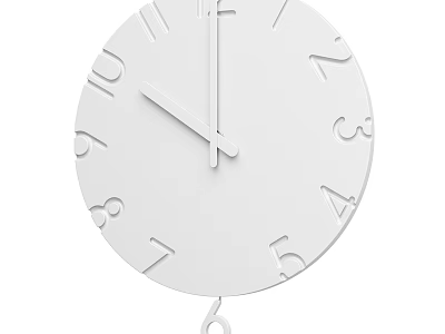 Minimalist White Clock Design With Numeric Dial And Hanging Pendulum 3d model