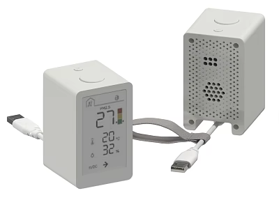 White Daily Electrical Temperature Humidity Monitor With Digital Display And USB Cable 3d model