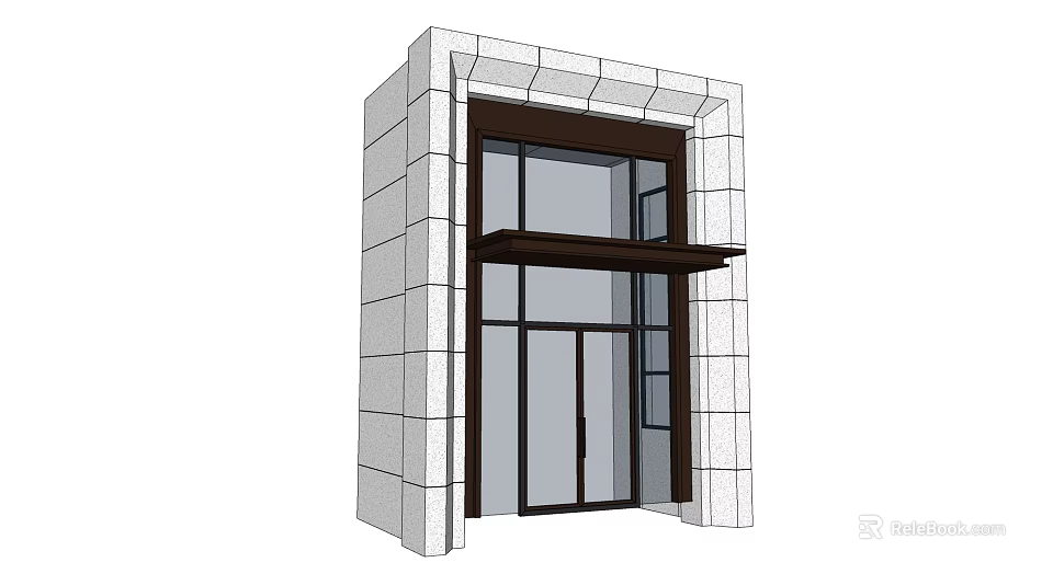 Modern Entrance Gate With White Brick Wall Dark Frame Glass Panels And Overhanging Canopy 3d model 