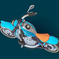 3D Rendered Blue Classic Motorcycle With Orange Seat Chrome Accents And Dark Blue Background