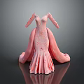 Elegant Pink Evening Gown With Long Sleeves And Embellished Train Design