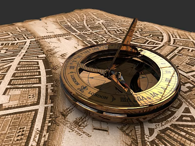 Vintage Golden Clock Placed On Antique Map With Classic Design Elements 3d model