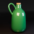 Glossy Green Ceramic Wine Bottle With Cork Stopper And Handle On Dark Background