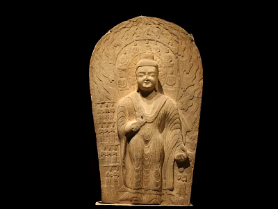 Ancient Traditional Stone Buddha Sculpture With Intricate Carvings And Arch Back Design 3d model