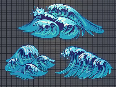 Artistic Blue Wave Wall Decor Set of Three Wavy Patterns Design 3d model