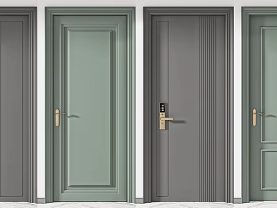 Modern Hinged Doors in Gray and Light Green with Golden Handles for Interior Design 3d model