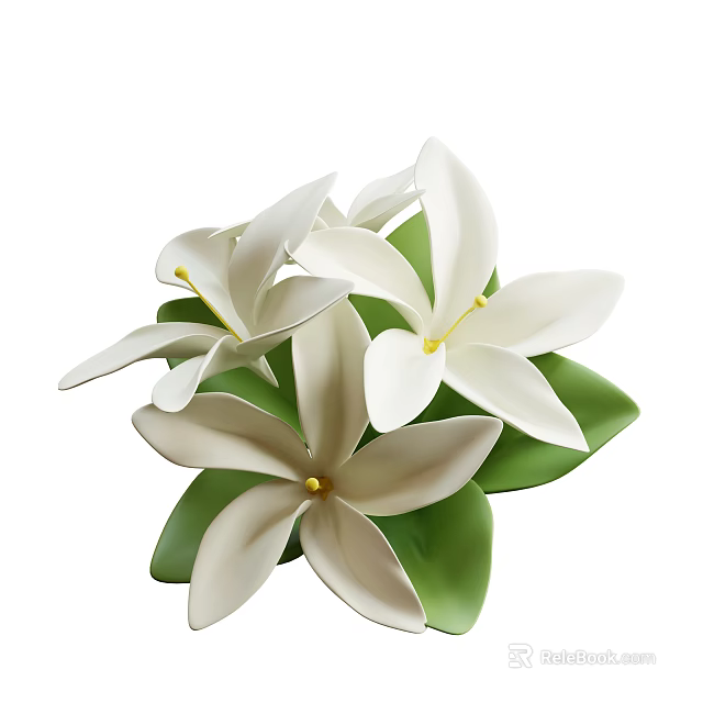 Fresh White Flowers With Vibrant Green Leaves In Clustered Bloom Arrangement 3d model 