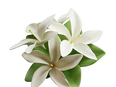 Fresh White Flowers With Vibrant Green Leaves In Clustered Bloom Arrangement 3d model