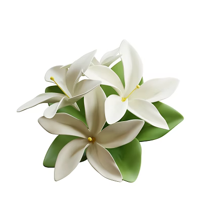 Fresh White Flowers With Vibrant Green Leaves In Clustered Bloom Arrangement 3d model