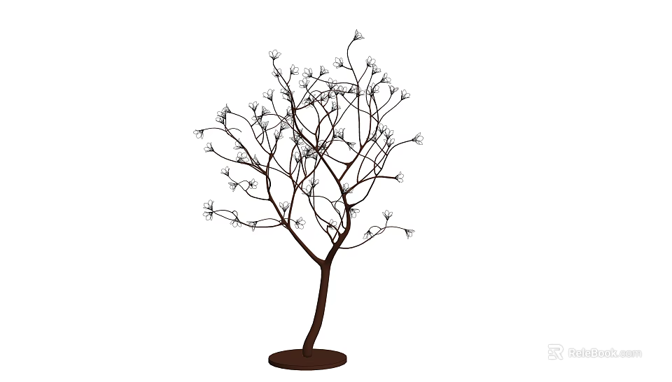 Leafless Arbor with Thin Branches and Brown Trunk on Circular Base 3d model