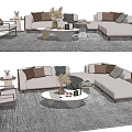 Modern Sofa and Coffee Table Set With Decorative Pillows Textured Rug and Side Table 3d model