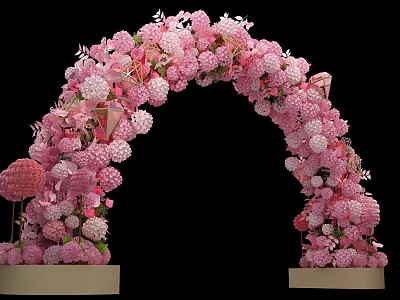 Pink Floral Event Entrance Arch With Decorative Flowers And Ornaments 3d model