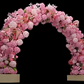 Pink Floral Event Entrance Arch With Decorative Flowers And Ornaments