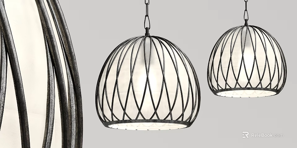 Modern Black Metal Wireframe Chandelier With Spherical White Lampshade For Home Interior 3d model 