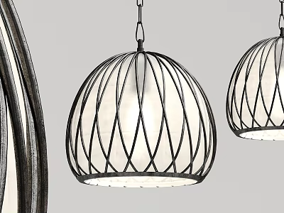 Modern Black Metal Wireframe Chandelier With Spherical White Lampshade For Home Interior 3d model