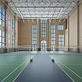 Indoor Badminton Court Space For Sports Fitness With Bright Windows And Modern Ceiling Design