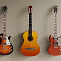 Different Types of Guitars Hanging on Wall Acoustic and Electric Models