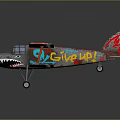Vintage Passenger Plane Biplane Model With Orange Blue Graffiti Shark Mouth And Super Fly Design