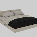Modern Double Bed With Light Headboard Two Pillows Dark And Patterned Blankets 3d model