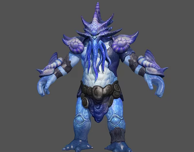 Fantasy Character Model Of Mythical Tentacled Creature With Purple Blue Armored Scaled Body 3d model