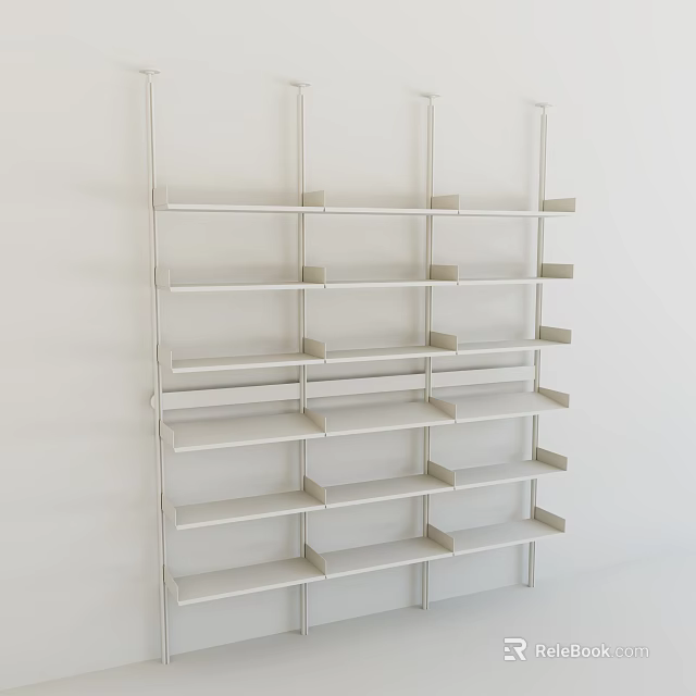 Sleek Minimalist Book Shelf Design With Multiple Open Shelves And White Metal Frame 3d model 