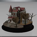 Victorian Style Multi Story House With Red Roof Porch Trees And Front Car