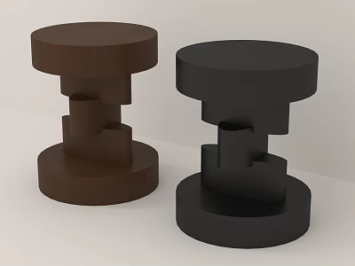 Modern Geometric Side Tables In Brown And Black Stacked Structure Design 3d model