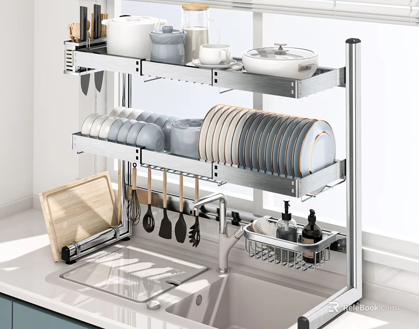 Space Saving Bathroom Cabinet Rack With Stainless Steel Multi Layer Storage For Toiletries And Towels 3d model 