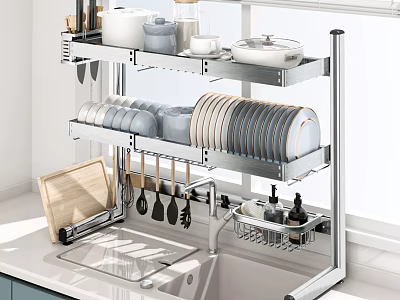 Space Saving Bathroom Cabinet Rack With Stainless Steel Multi Layer Storage For Toiletries And Towels 3d model
