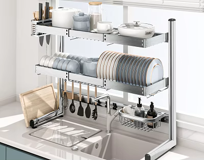 Space Saving Bathroom Cabinet Rack With Stainless Steel Multi Layer Storage For Toiletries And Towels 3d model