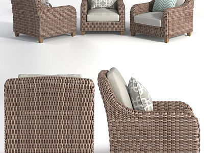 Brown Wicker Outdoor Sofa With Light Colored Cushions And Comfortable Design 3d model