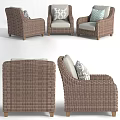 Brown Wicker Outdoor Sofa With Light Colored Cushions And Comfortable Design 3d model