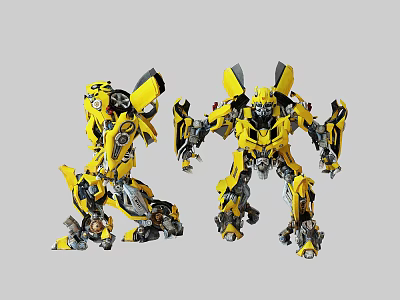 Detailed Yellow Robot Action Figures With Mechanical Design And Poseable Joints 3d model