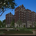 Modern Residential Apartment Buildings Exterior With Lush Greenery Trees And Garden Courtyard