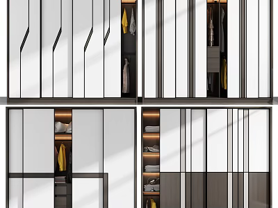Modern Wardrobe Design With Sliding Glass Doors Black Frame And Interior Storage Shelves 3d model