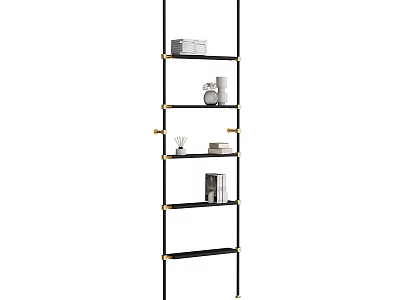 Sleek Modern Black Gold Metal Frame Bookshelf With Open Shelves And Decorative Items 3d model