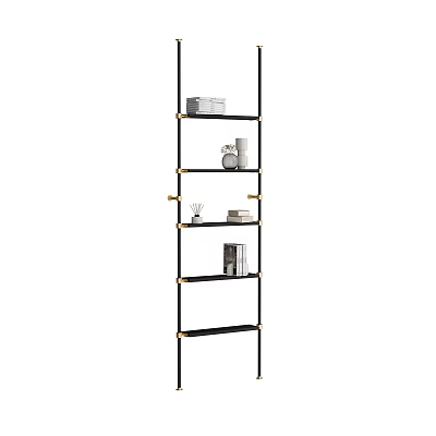 Sleek Modern Black Gold Metal Frame Bookshelf With Open Shelves And Decorative Items 3d model