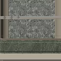Modern Bar Counter With Green Glass Front Floral Wallpaper And Linear Pendant Lights