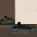 Textured Stone Coffee Table With Teapot Teacups And Wooden Tray In Minimalist Interior