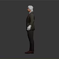 Man In Brown Suit With White Hair Red Tie Waistcoat White Gloves And Red Shoes